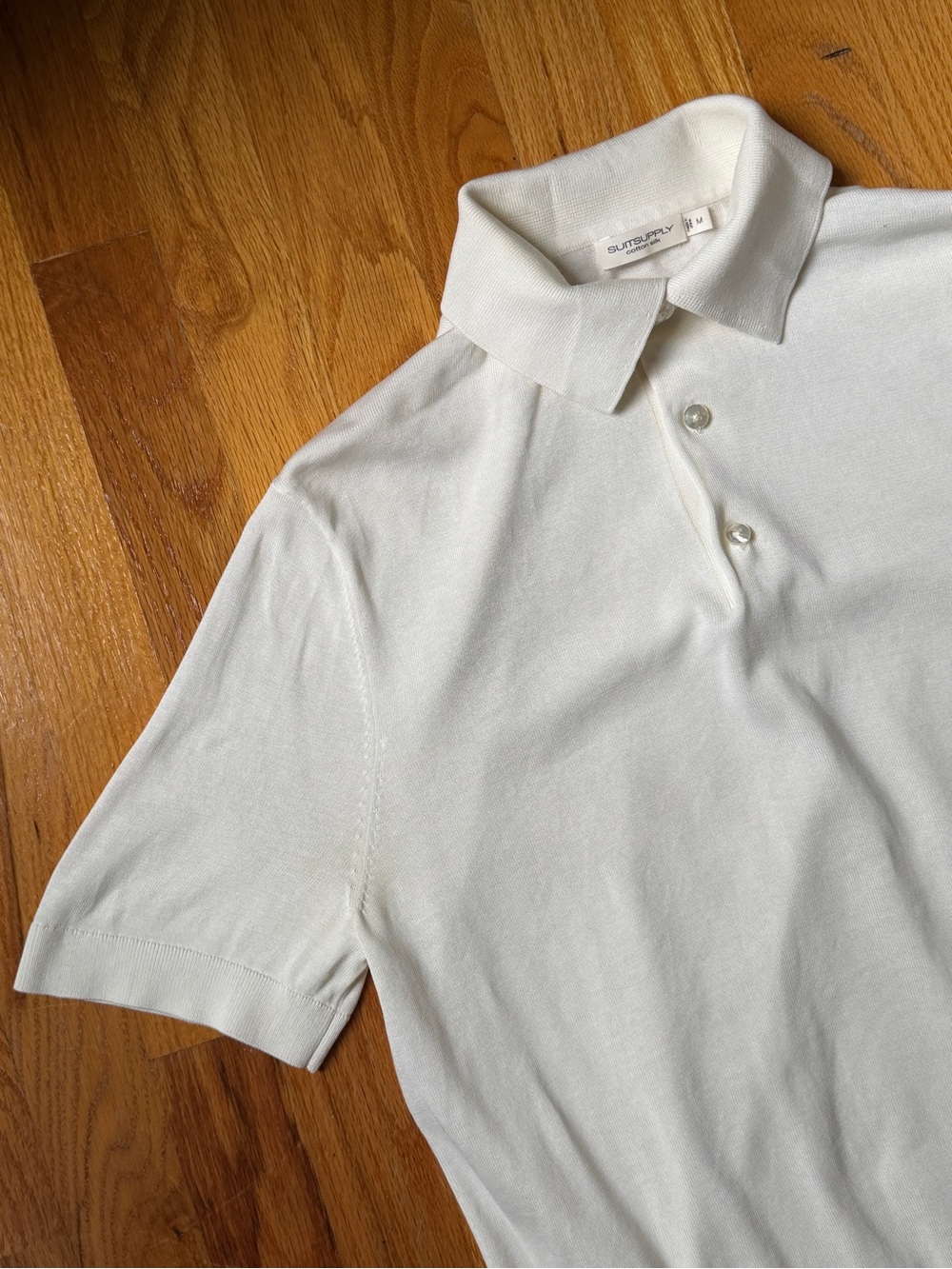 Suitsupply Mens Medium Short sleeve Knit Polo Shirt Cotton Silk Blend Off White